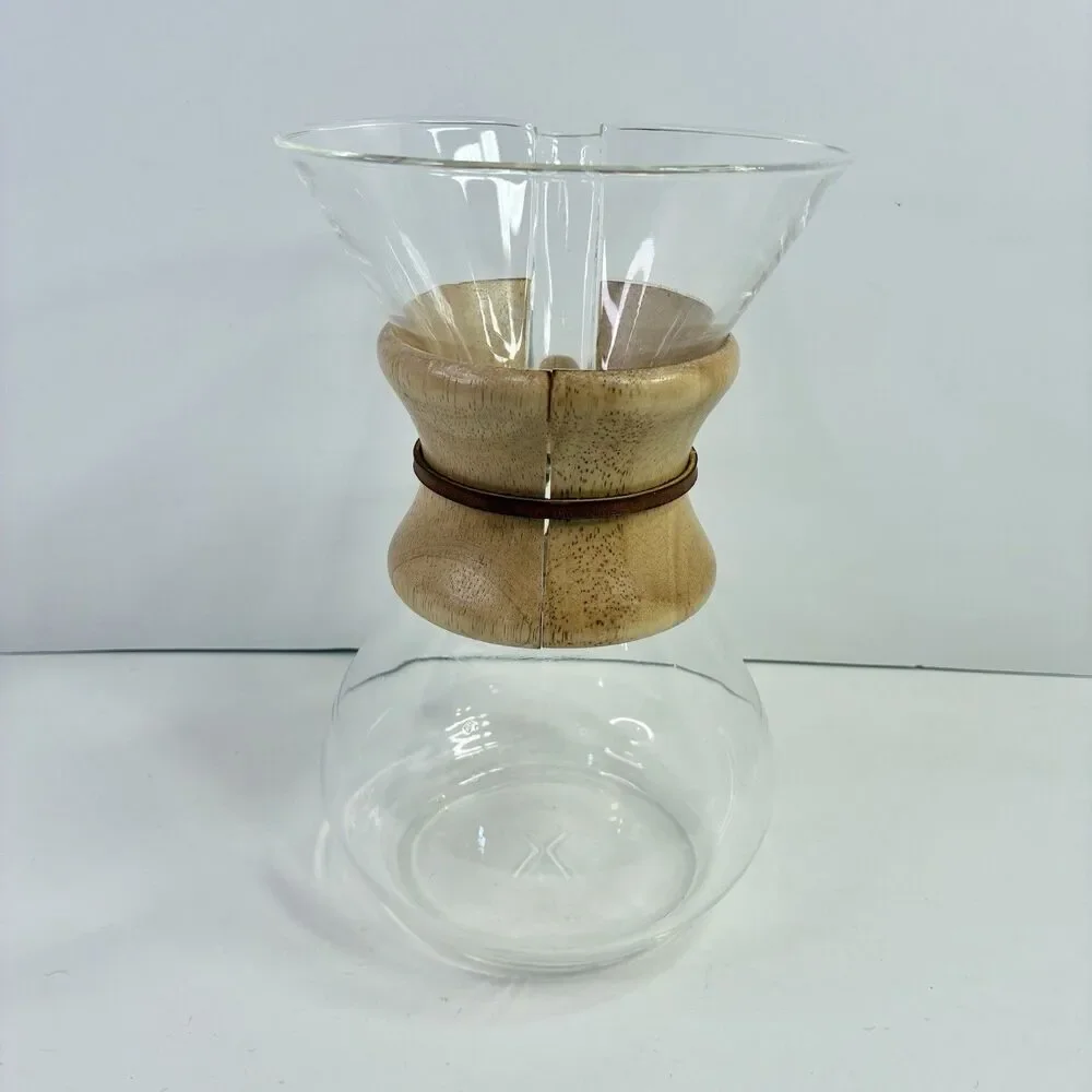 Chemex Pour Over Coffee Maker Blown Glass Wood Collar 8.5